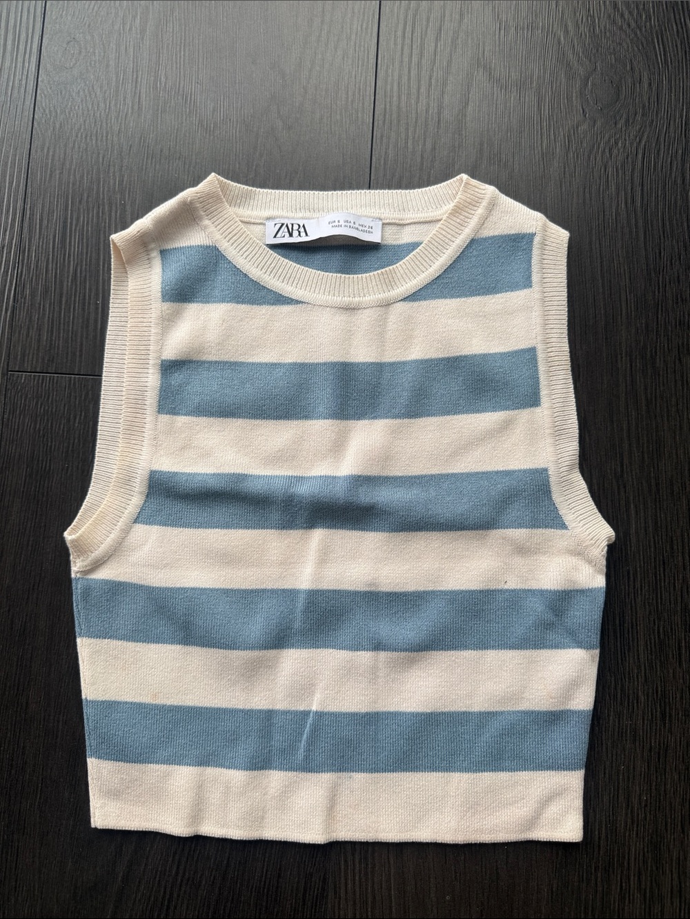 Zara Striped Sleeveless Knit Top in Blue & Cream